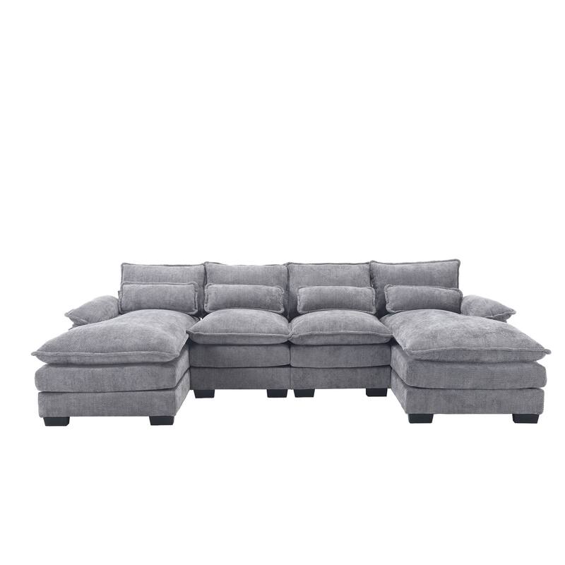 U-shaped Recliner Sofa Chenille Upholstered Chaise Sectional Sofa Symmetrical Reclining Couch with Double Thick Cushions