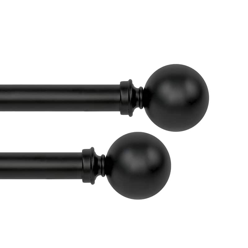 Deco window 1 Inch Adjustable Curtain Rod for Windows & Doors Curtains with Ball Finials & Brackets Set - Black - 2 Pack | 52" to 144"