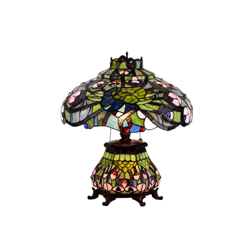 Tiffany-style Peacock Lantern Table Lamp