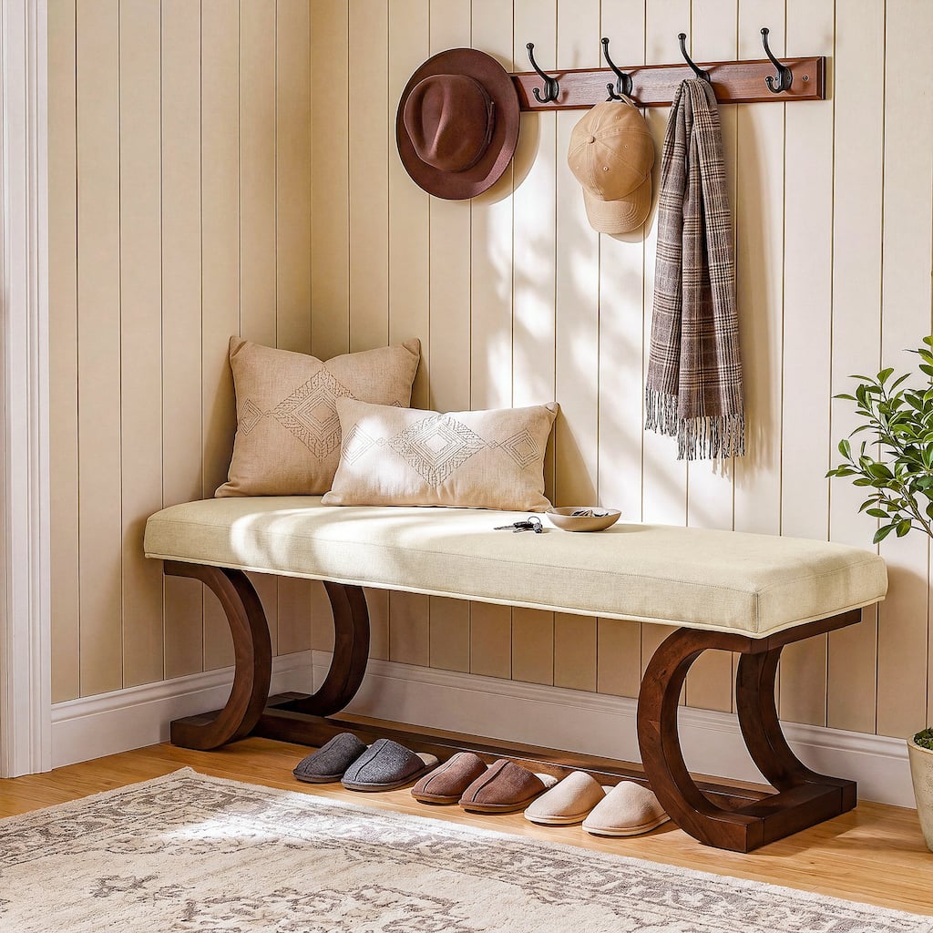 48 Inch Long Entryway Bench, Upholstered Bench, Indoor Wood Bench for Bedroom end of Bed, Dining Room