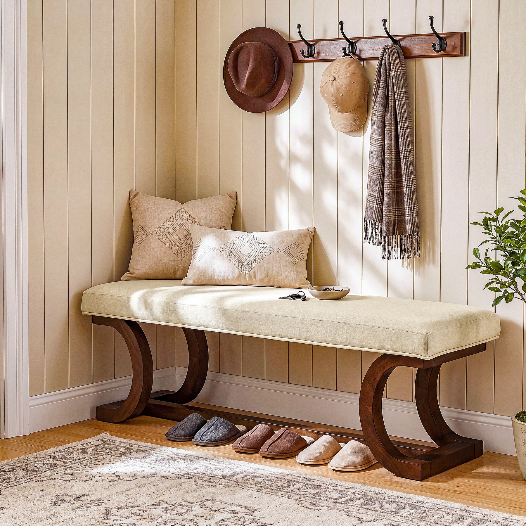 48 Inch Long Entryway Bench, Upholstered Bench, Indoor Wood Bench for Bedroom end of Bed, Dining Room
