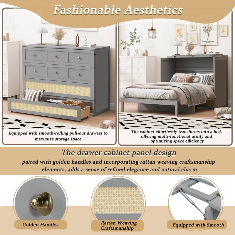 Full Size Murphy Bed with Large Storage Drawers, Space-Saving Design