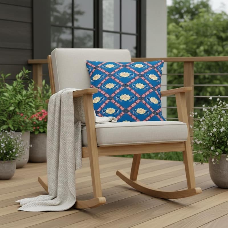 HomeRoots Set of Two 16" X 16" Blue and Pink Peacock Blown Seam Floral Indoor Outdoor Throw Pillow - 16.00' X '16.00' X '5.00 - Blue/Pink - 16.00' X '16.00' X '5.00