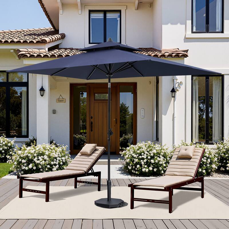 9 x 5 FT Outdoor Patio Double Top Market Umbrella and Base Stand with Wheels - Navy Blue