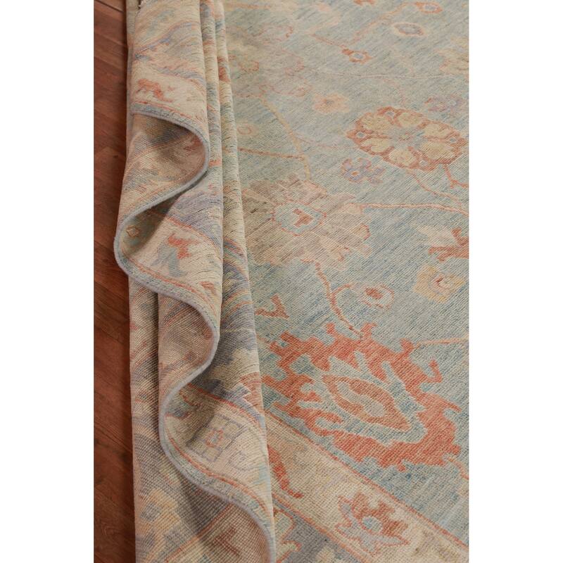 Hand Knotted Oriental 100% Wool Carpet Transitional All-Over Navy Blue & Blues Oushak Area Rug - 12' 2'' X 9' 4''