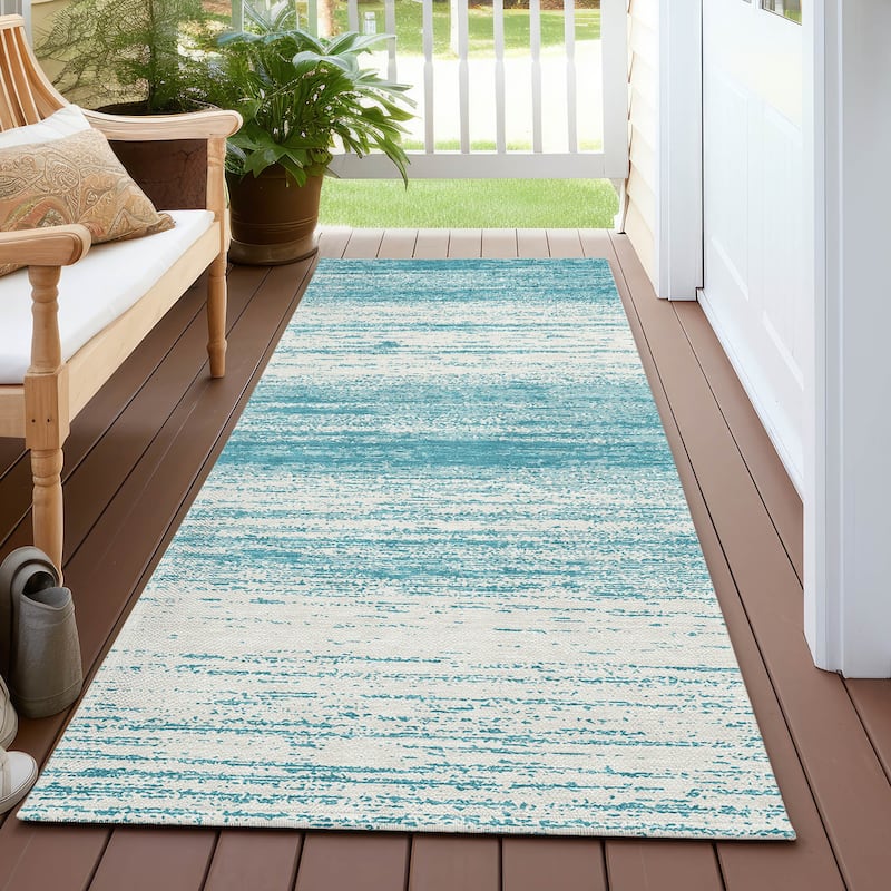 Machine Washable Indoor/ Outdoor Chantille Ombre Stripes Rug - Teal - 2'3" x 7'6"