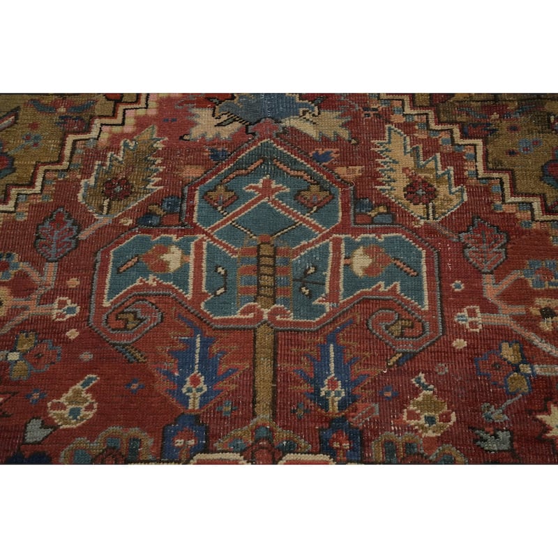 Hand Knotted Oriental 100% Wool Carpet Traditional Medallion Oranges & Rust Heriz (serapi) Area Rug - 10' 7'' X 8' 9''