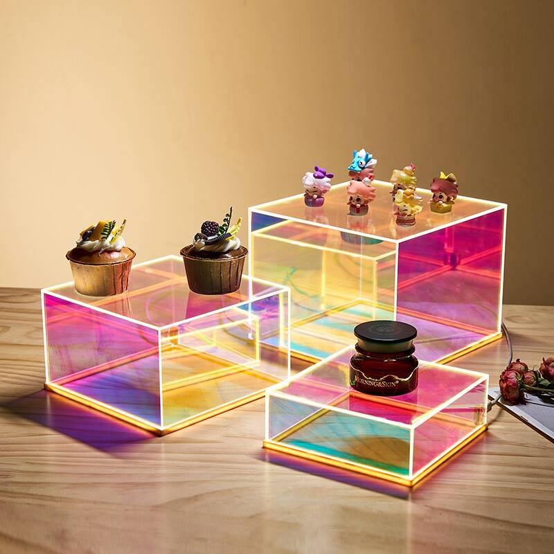 Iridescent Acrylic Display Risers with LED Light Set of 3