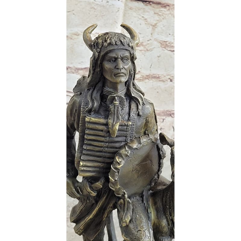 Native American Indian Shaman W/ Deer Bronze Statue Sculpture Figure 12 Inches X 6.5 Inches