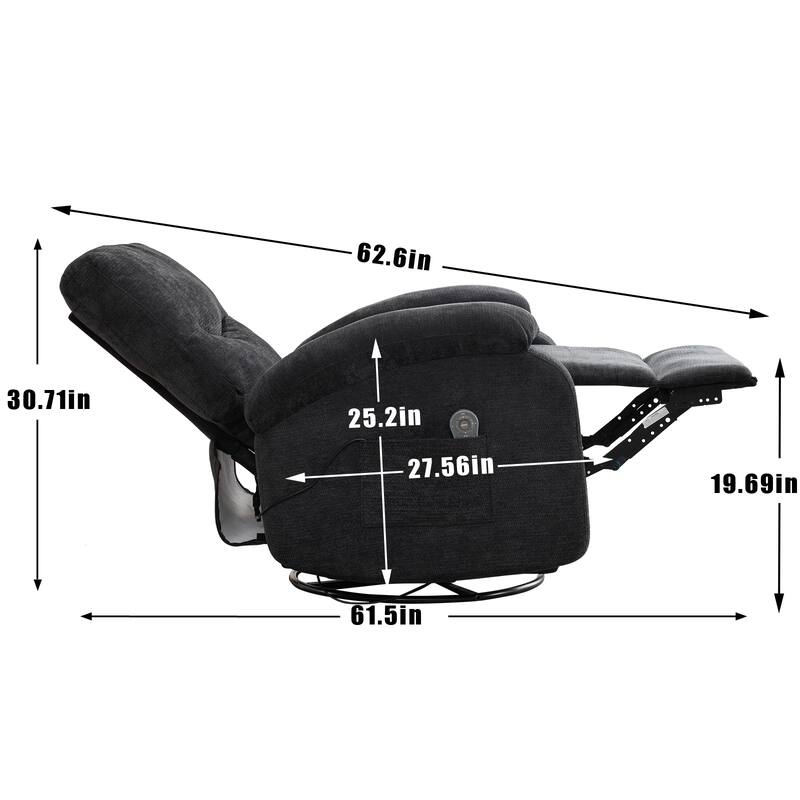 Manual Swivel Recliner Chair with Heat & Massage, Heavy Duty Recliner Chair with Side Pocket, Ergonomic Single Sofa Chair