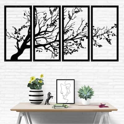 Tree of Life 4 Panels Metal Wall Decor for Home and Outside - Wall-Mounted Geometric Wall Art Decor