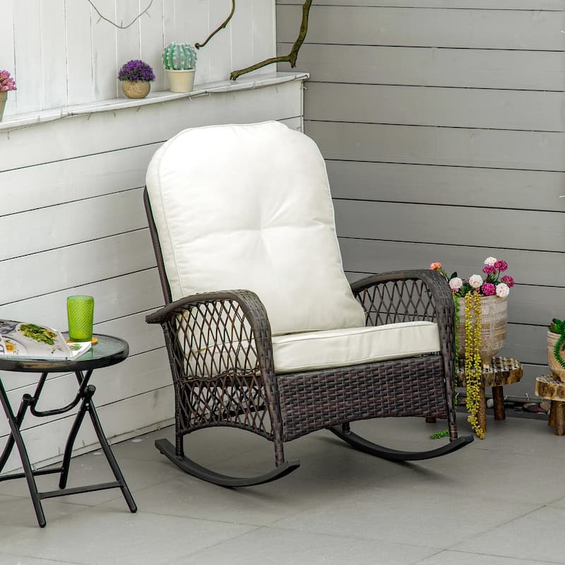 Outdoor Wicker Rocking Chair With Wide Seat