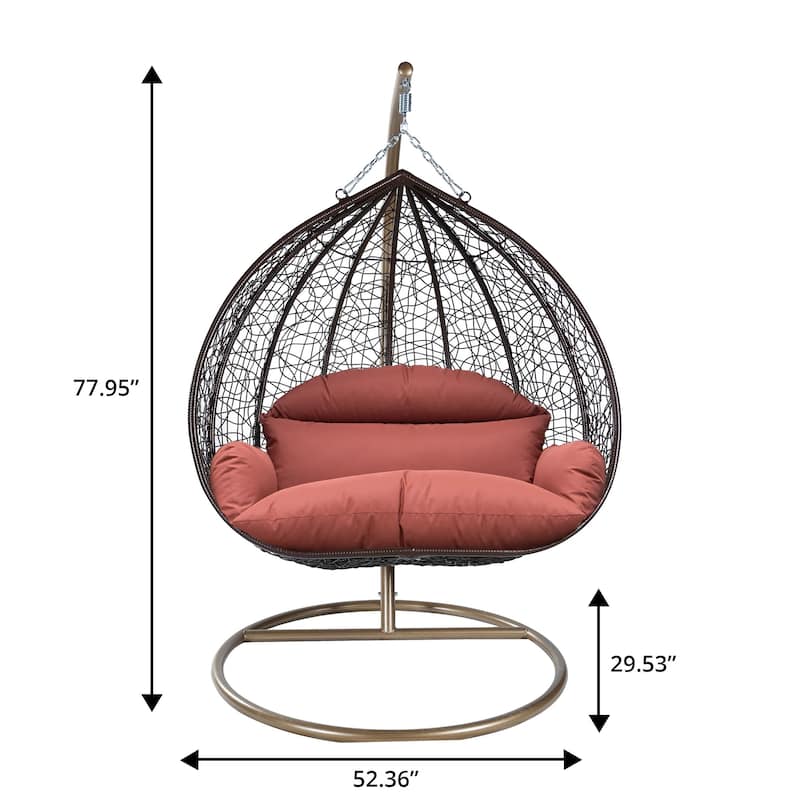 2-Person Egg Swing Chair in Brown Stainless Steel 2-Seater Porch Swing with Stand for Outdoor and Indoor - 77.95" Height