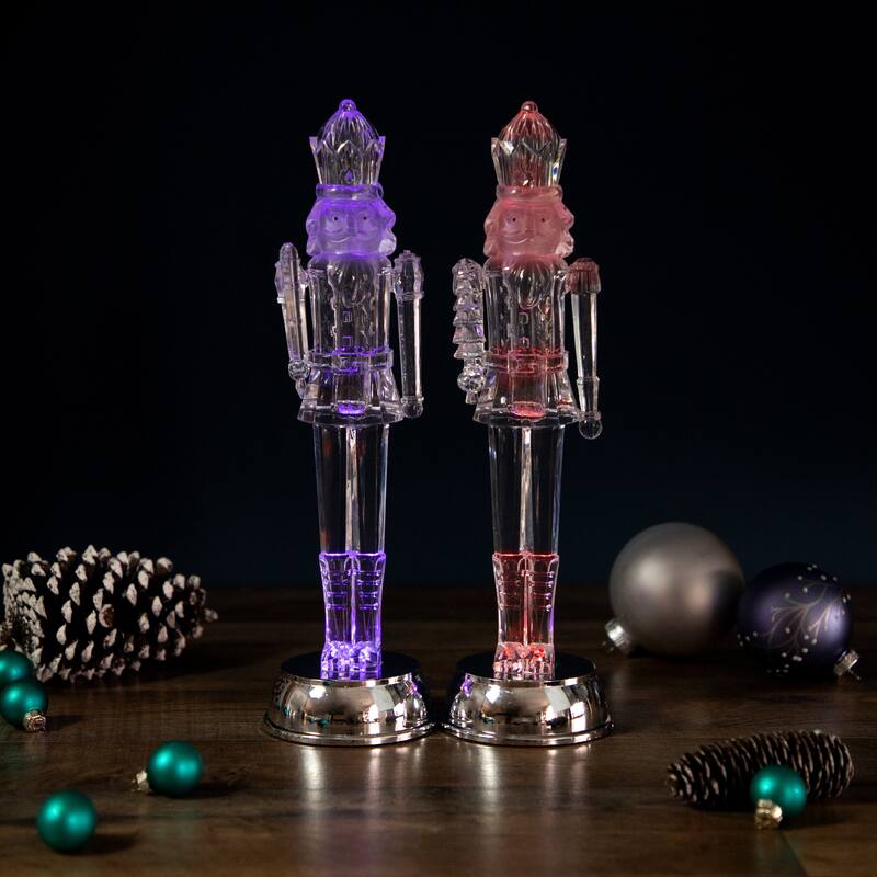 Set of 2 LED Lighted Musical Nutcracker Christmas Figurines, 12.5-Inch