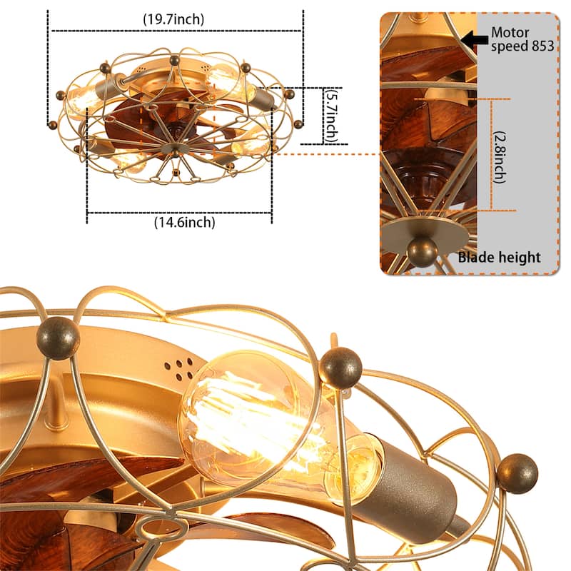 Caged Ceiling Fan with Lights Remote Control