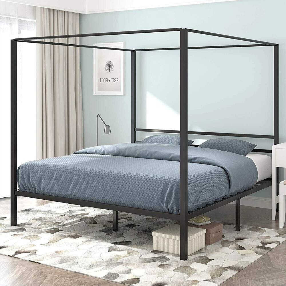 King Size Metal Bed Frame wtih Headboard Heavy Duty, Black Bed Bath