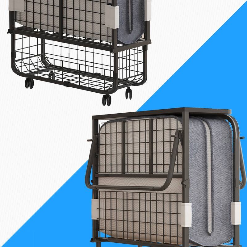 Mixoy Space Saving Fold up Bed with Mattress & 360 Swivel Wheels