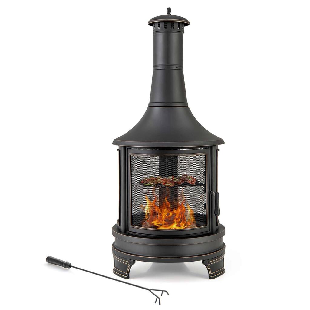 Costway 30 Inch Outdoor Fire Pit Chiminea 2 in 1 Wood Burning Metal - See Details