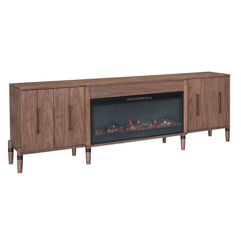 Bridgevine Home Tranquility 94 inch Fireplace TV Stand, for TVs up to 100 inches, Minimal Assembly, Walnut Finish
