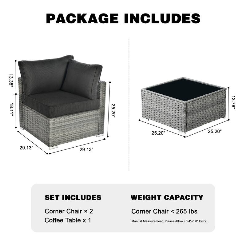 HOOOWOOO 3-piece Patio Wicker Outdoor Sofa Set with Coffee Table