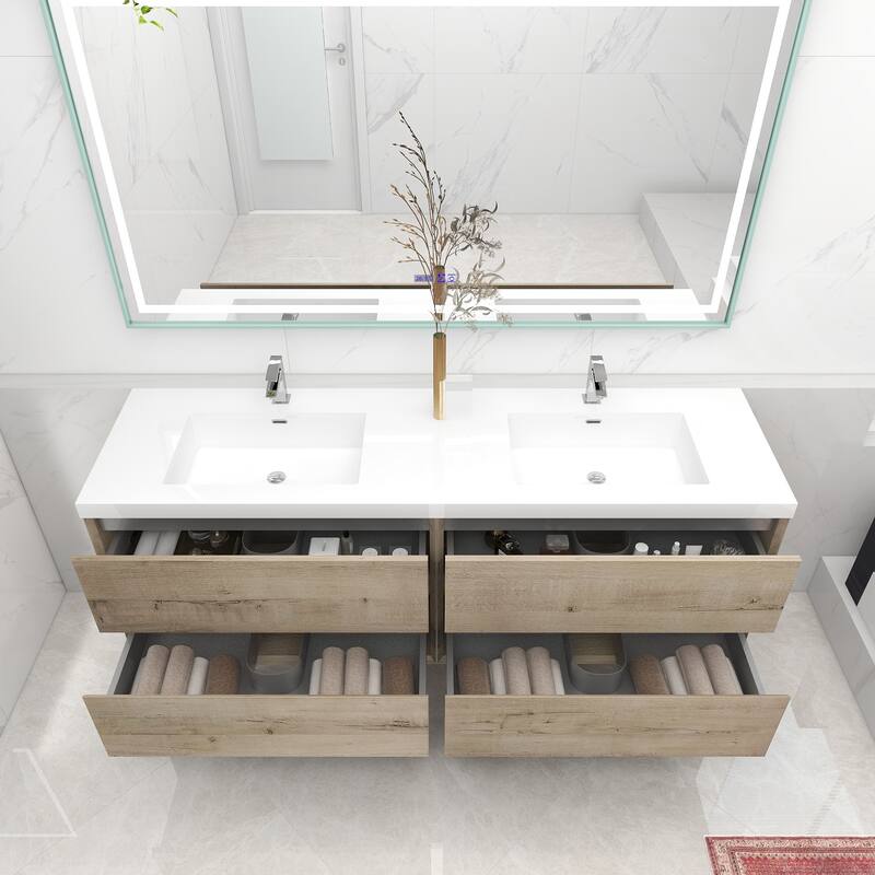 Selina 72" Wall Mounted Vanity with Double Sink - 72