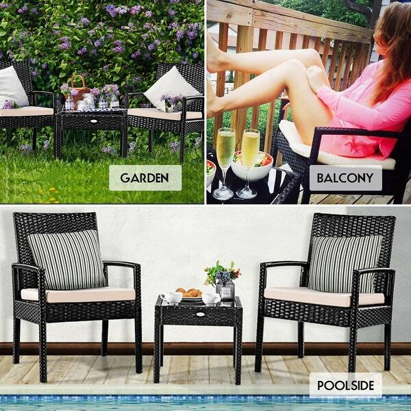Shop Costway 3 Ps Outdoor Rattan Patio Furniture Set Backyard