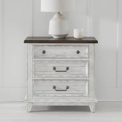 River Place Riverstone White & Tobacco Nightstand with Charging Station