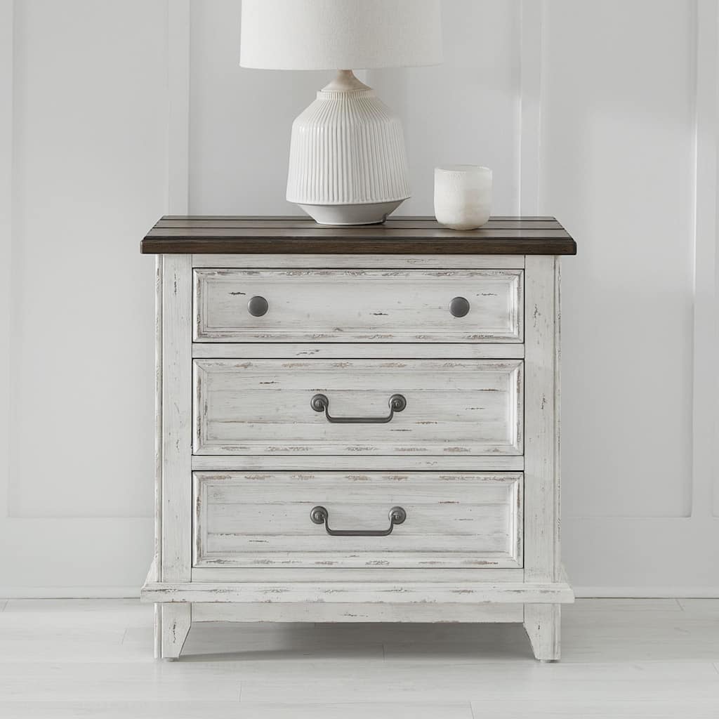 River Place Riverstone White & Tobacco Nightstand with Charging Station