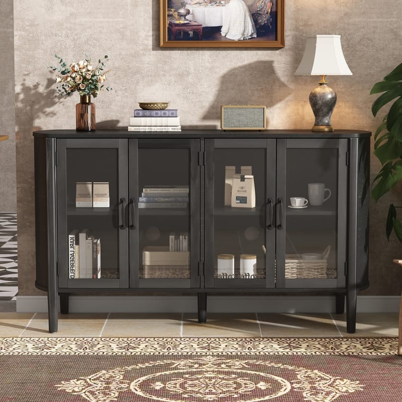 58" Sideboard with 4 Glass Doors for Living Room and Dining Room Organization