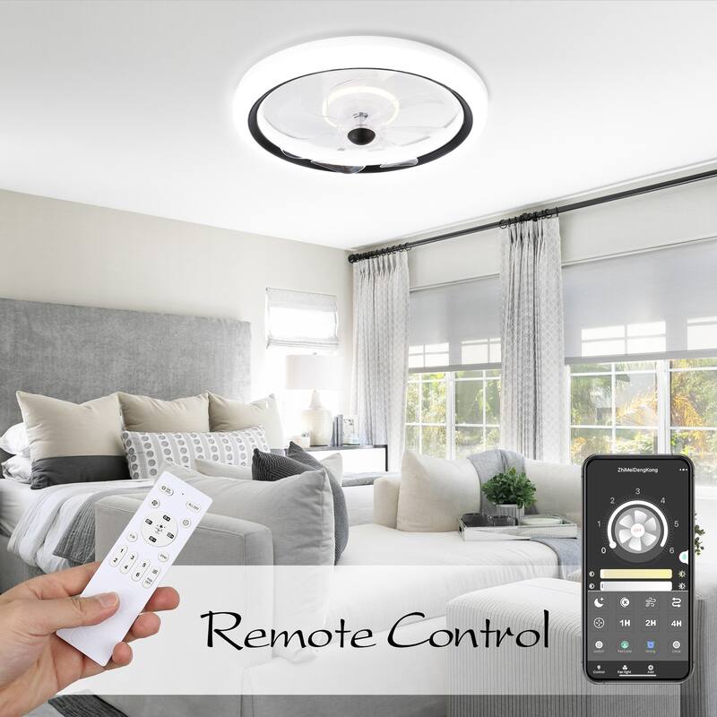 20" Modern Flush Mount Ceiling Fan with Remote and APP Control, 6-Speed Low Profile Ceiling Fan with Dimmable Light