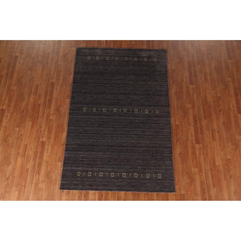 Charcoal Gabbeh Indian Area Rug Handmade Wool Carpet - 4'11"x 7'10"