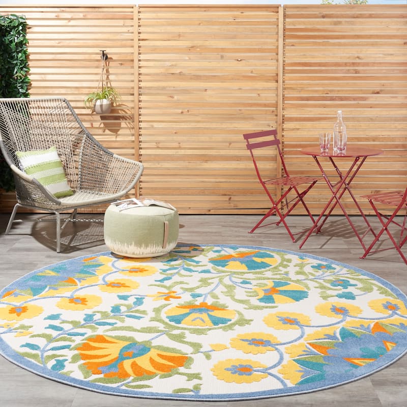 Nourison Aloha Modern Floral Vibrant Multicolored Indoor/Outdoor Area Rug - 7'10" Round - Multicolor