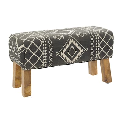 Fabric Tribal Upholstered Home Bench with Wood Legs - Black - Roche River Decor