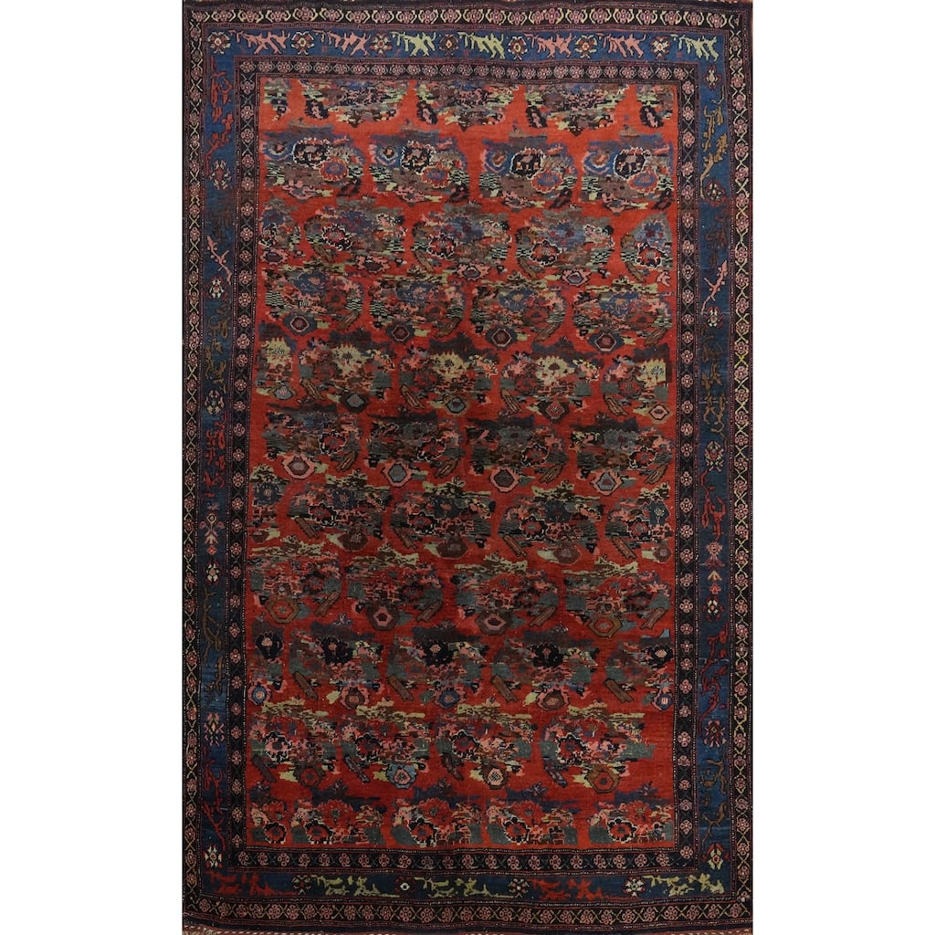 Hand Knotted Oriental 100% Wool Carpet Traditional Floral Oranges & Rust Bidjar Area Rug - 6' 10'' X 4' 7''