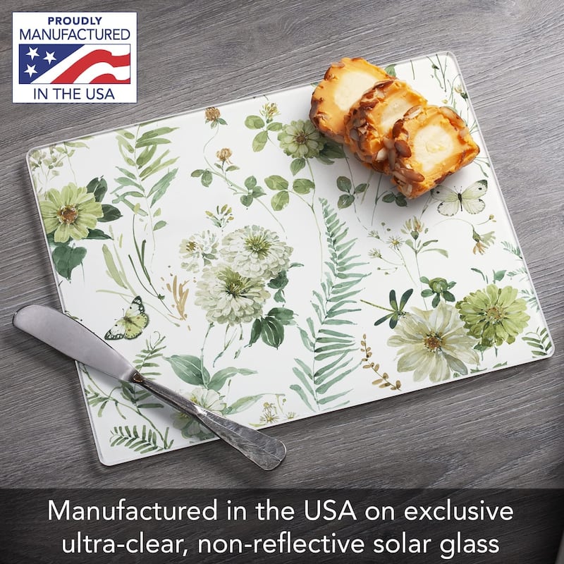 Green Fields Decorative 3mm Heat Tolerant Tempered Glass Cutting Board 10" x 8" Manufactured in the USA Dishwasher Safe