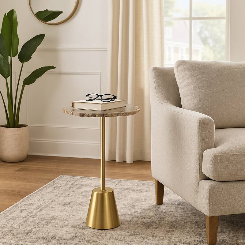 Freeform Agate Natural Edge Side Table with Metal Base