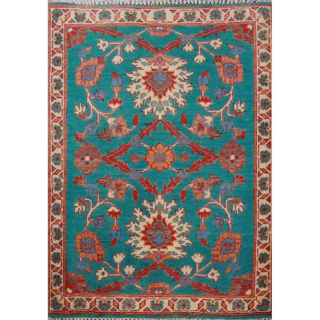 Traditional Kazak Oriental Foyer Rug Hand-Knotted Floral Wool Carpet - 2'0"x 3'0"