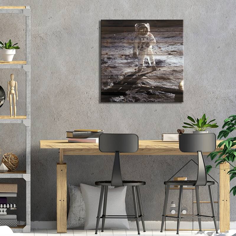 Buzz Aldrin Moonwalker Print On Wood by NASA - Multi-Color