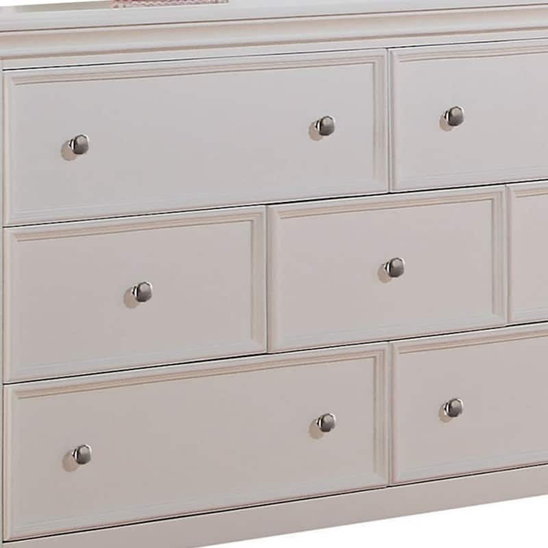 Contemporary Seven Drawers Wooden Dresser with Tapered Legs, White