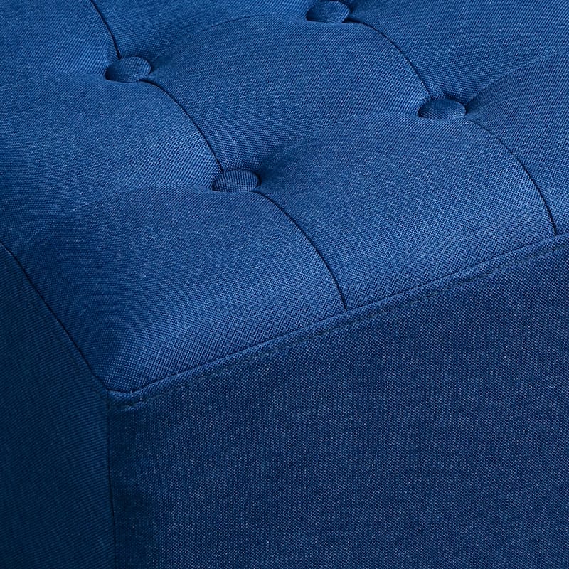 HOMCOM Tufted Ottoman Linen-Touch Fabric Upholstered Footrest Stool with Anti-Slip Pads