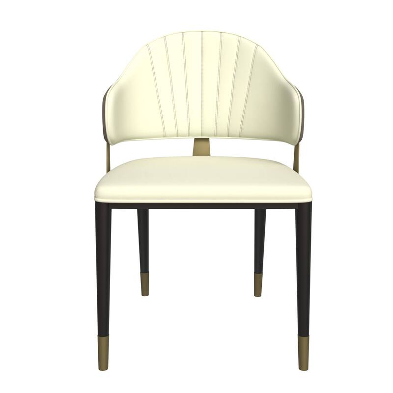 Leather Dining Chair in Iron Set of 2 with Gold Accents Design Modern Ergonomic Side Arm Chair