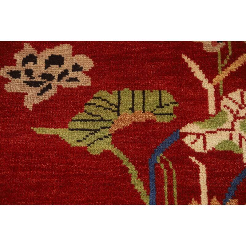 Red Pictorial Floral Heriz Serapi Indian Rug Hand-Knotted Wool Carpet - 7'11" x 10'0"