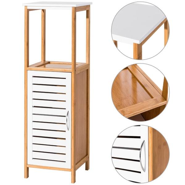 Shop Costway Bamboo Bathroom Storage Rack Floor Cabinet Free