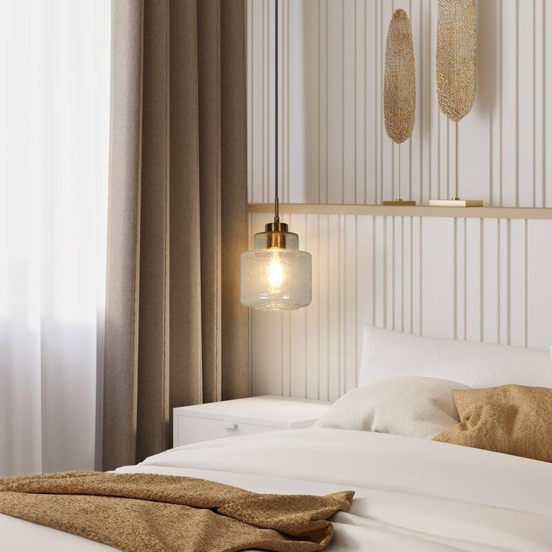 Yarge Modern Farmhouse Drum Wire Kitchen Bathroom Pendant with Art Glass Shade