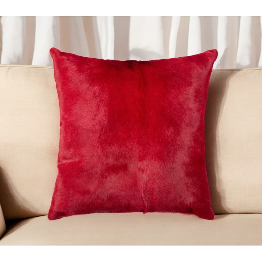 18" Wine Cowhide Throw Pillow