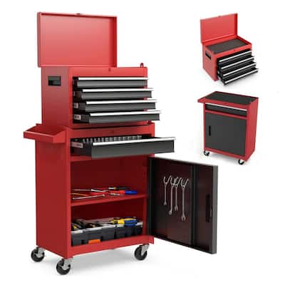 5-Drawer Rolling Tool Chest with Detachable Top Box, Lockable Wheels & Adjustable Shelf, Metal Tool Cart for Garage Workshop
