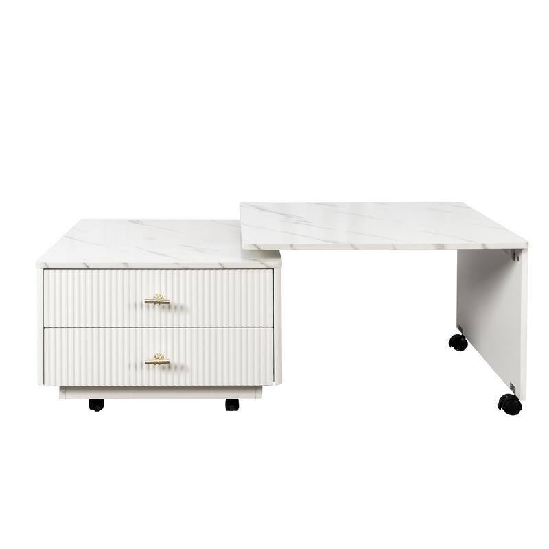 Extendable Coffee Table with Storage, Reversible Living Room Table with 2 Drawers and with 6 Wheels