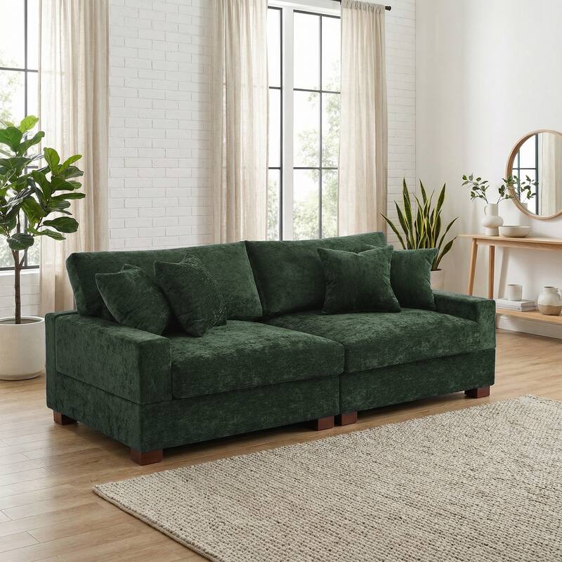 Oversized Chenille Modular Sectional Sofa With Deep Seat - Green/2 Armchair