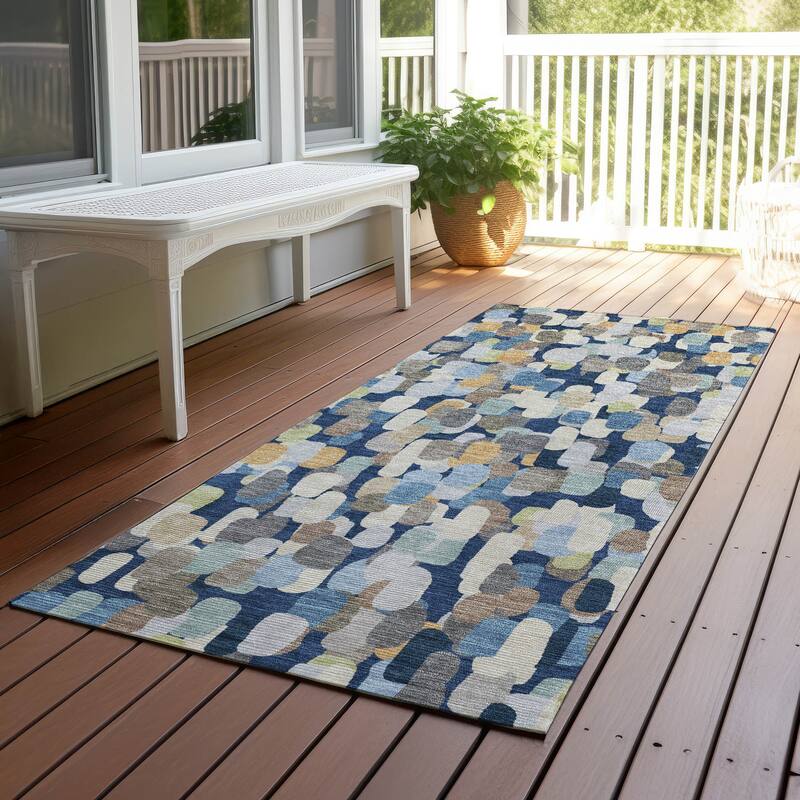 Machine Washable Indoor/ Outdoor Contemporary Drew Chantille Rug - Navy - 2'3" x 7'6"