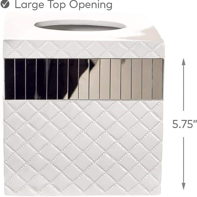 Creative Scents Quilted Mirror White Tissue Box Cover Square